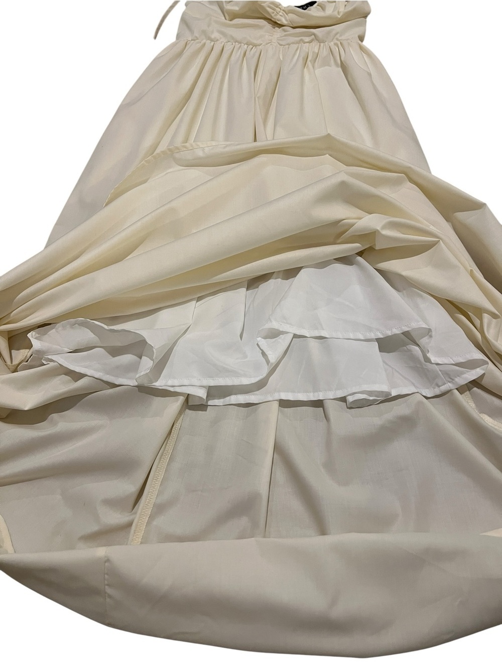 Cider Cream Spaghetti Strap w/Beaded Detail Ruching bodice Costal Maxi Dress-XS - Picture 3 of 6